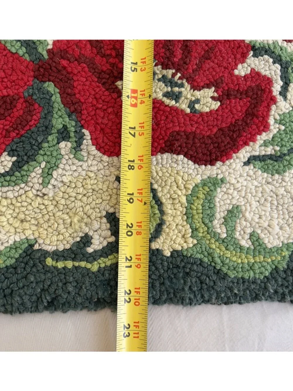 Vintage Handmade Punch Needle Poppy Rug Primitive Country Textile Wall Hanging